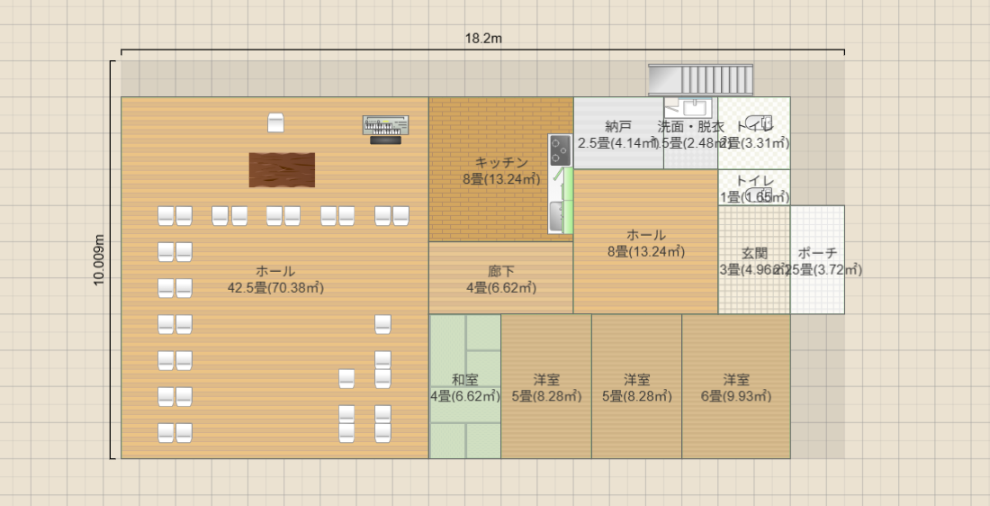 下池川会堂(42坪北向)+住居(25坪)+ベランダ