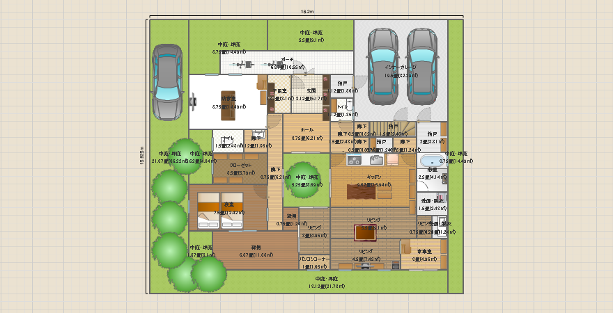 中庭付き1階完結平屋風(敷地90坪台) Ver2