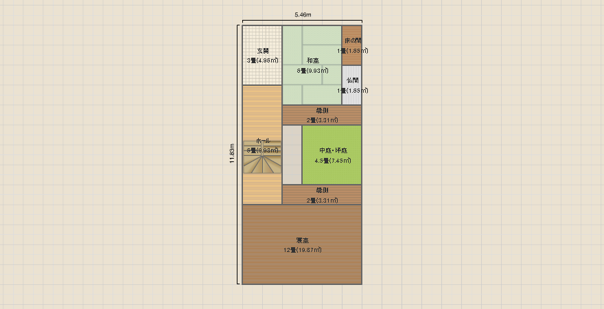 減築　中庭　東側開口コノ字