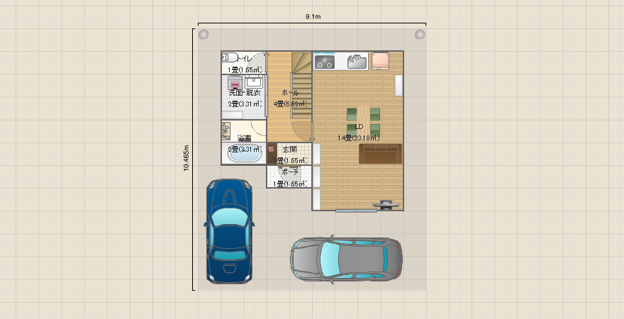 建坪24.7坪3LDK(LDK14畳・全室6畳以上&収納・土地30坪で二台駐車可)