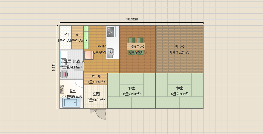 21坪 平屋 左下玄関 左サニタリー