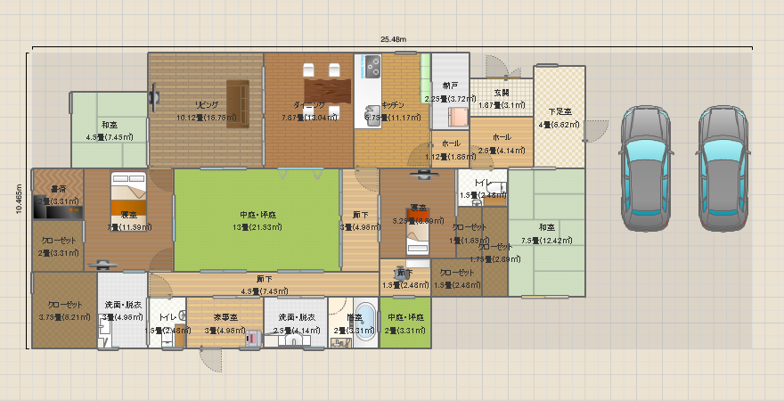 ロの字型中庭のある平屋