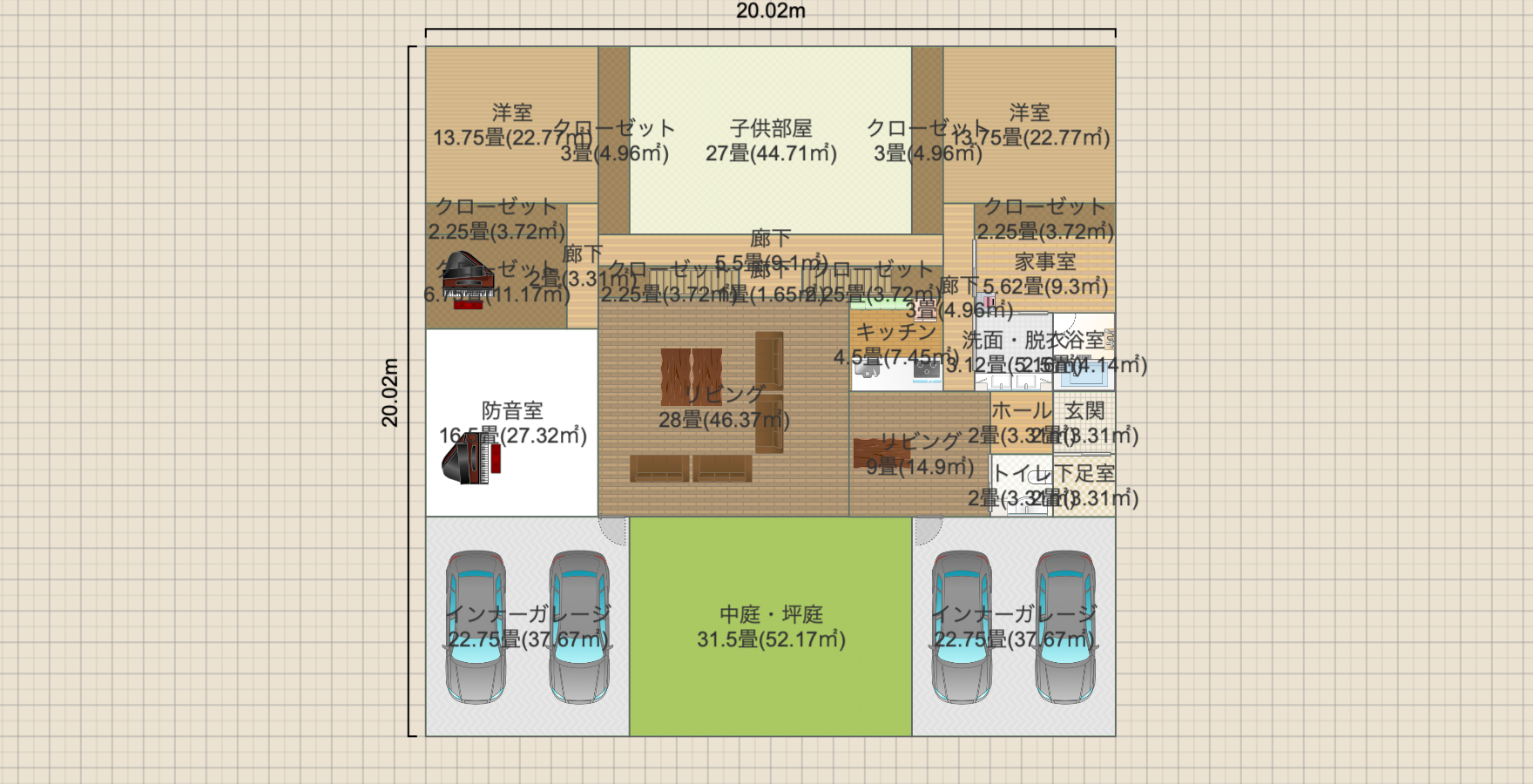 車とピアノの家(二階はテキトー)