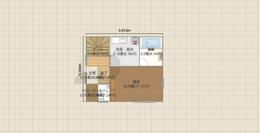 延べ床面積89㎡（26.7坪）の３階建て