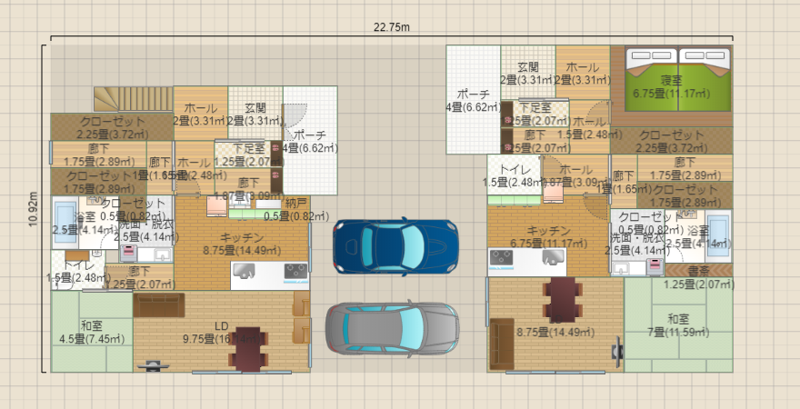 反転 左2階 右1階