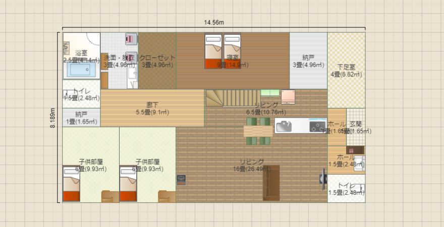 36坪平屋子供部屋南寝室北 玄関東