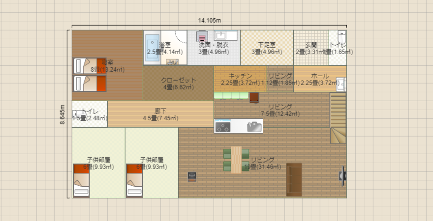 36.8坪 LDK28畳 玄関北