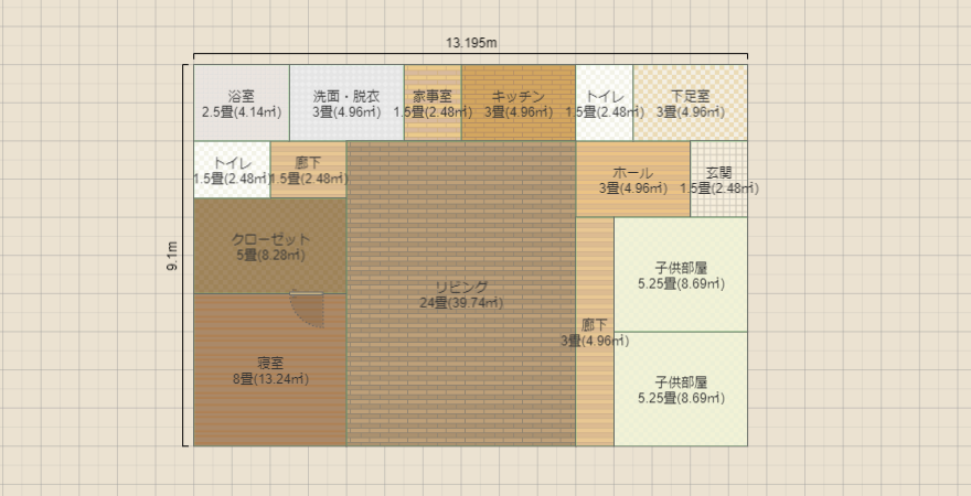 LDK24畳 玄関東 子供部屋廊下あり