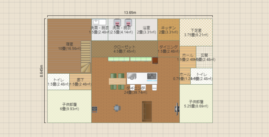 35.6坪平屋 キッチン裏WSC