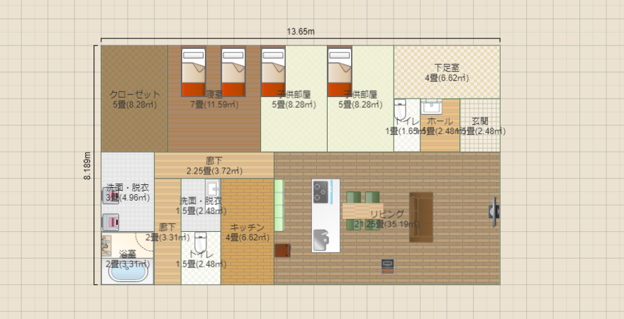 平屋33.7坪 部屋北側