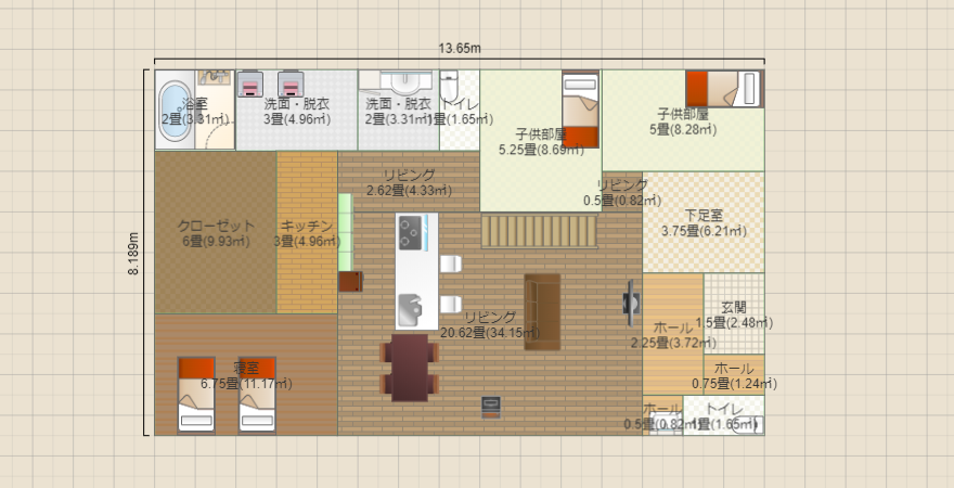 平屋 33.7坪 寝室南 子供北