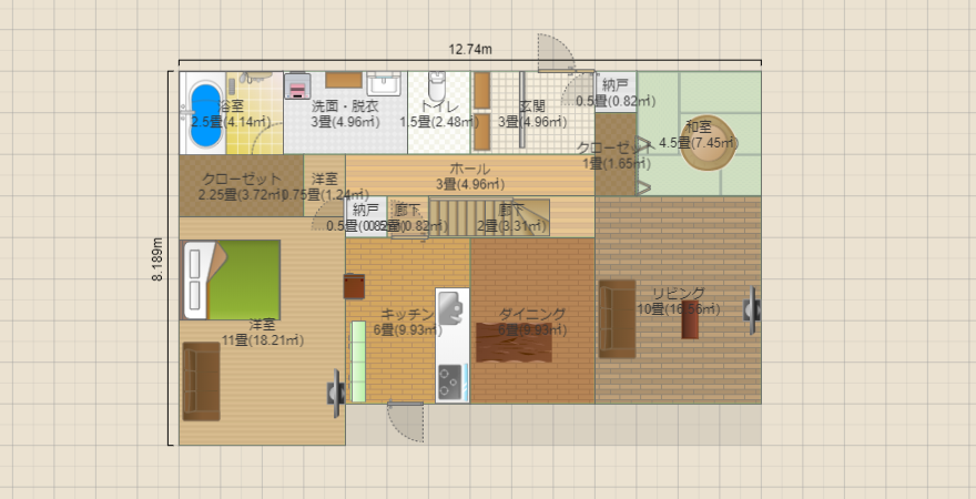 北玄関LDK22帖の2世帯住宅 2Fの寝室北ver.