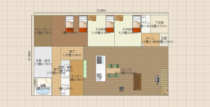 33坪平屋 水回り奥