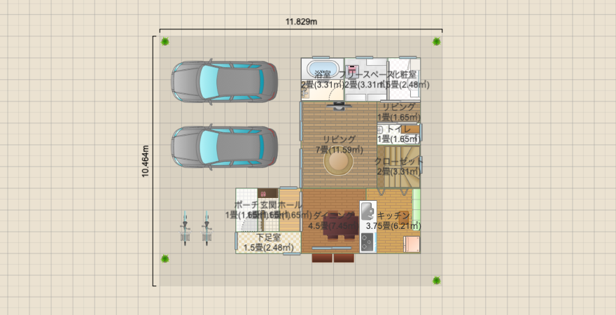 娘配慮の洗面&書斎&手の洗えるトイレ