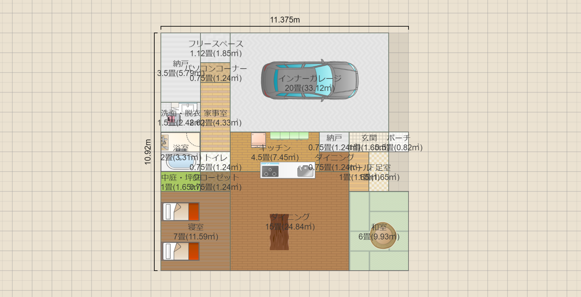 平屋インナーガレージ(東道路)