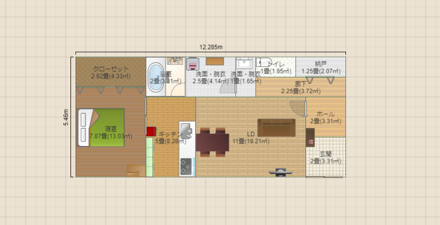 約20坪の横長の平屋 東玄関