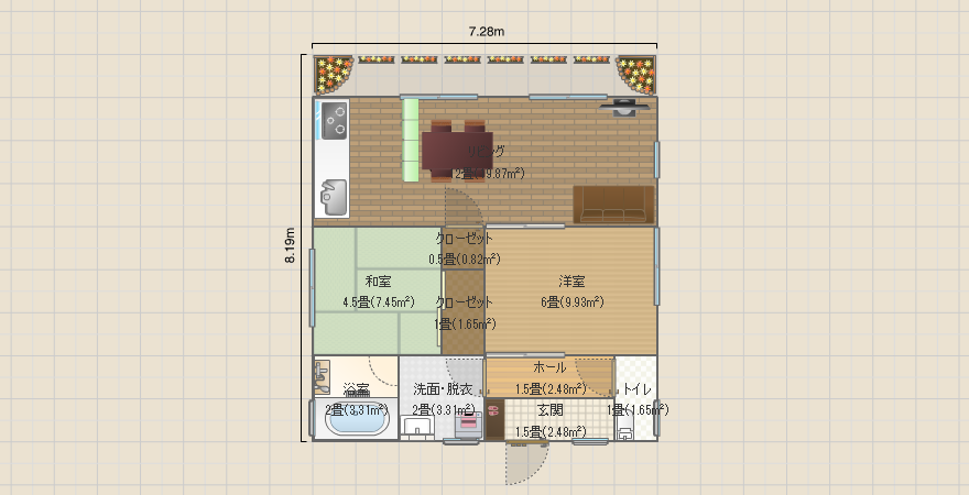 正方形の家４　平屋　16坪　2LDK