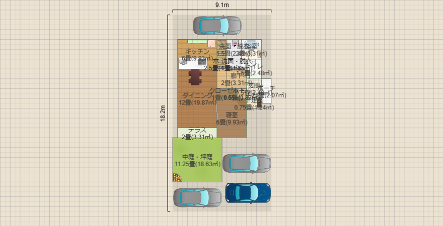 東玄関 4LDKの家