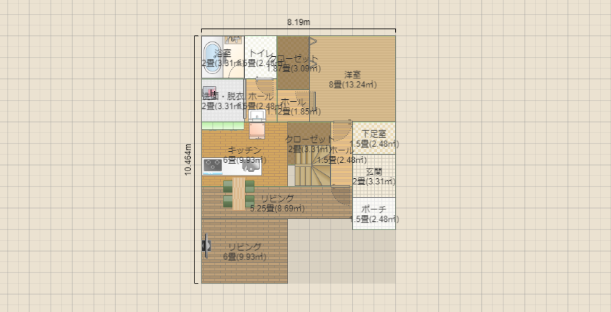 32坪　平屋風２階建て