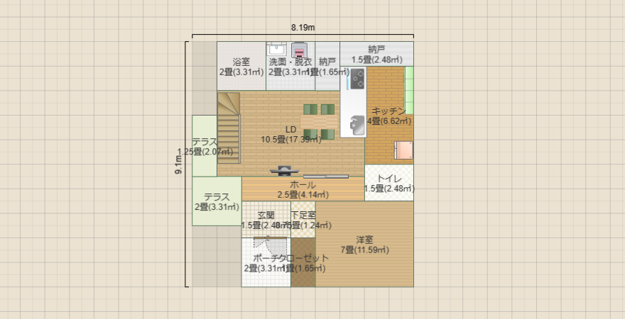 南玄関　１階真ん中リビング 32坪