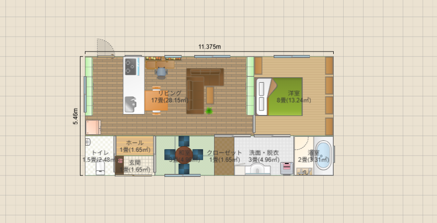 風水間取り　1～2人暮らし　北玄関18.7坪