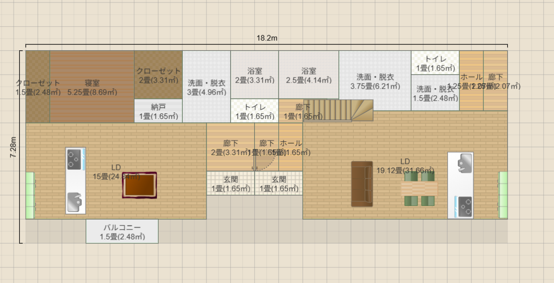 二世帯住宅（夫婦二人+親一人）