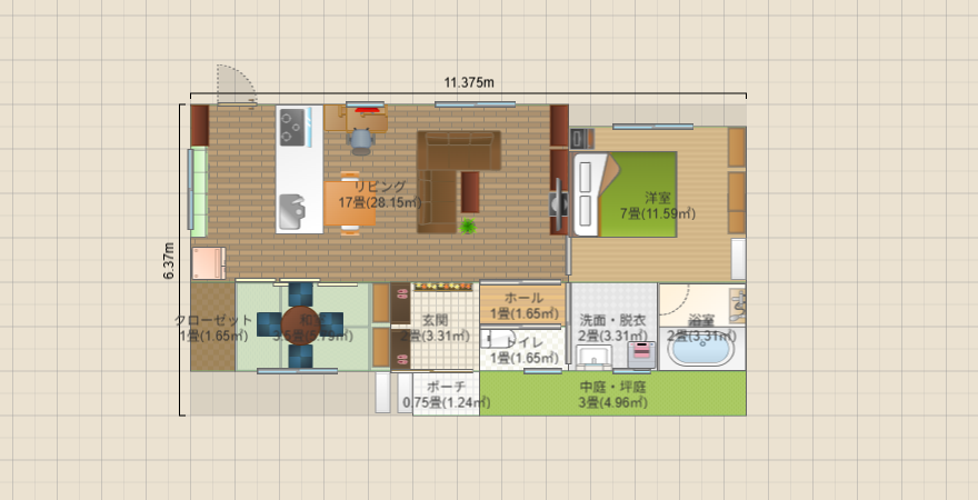 風水間取り　1～2人暮らし　北玄関