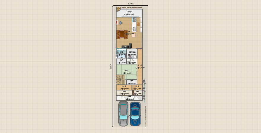 間口6m(完全分離二世帯)2階建て4