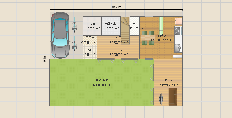 鍵形=車・北西縦/庭・南西(33)